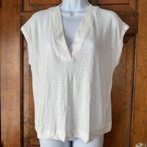 Banana Republic White V-Neck Pullover Top w/Cap Sleeves Medium